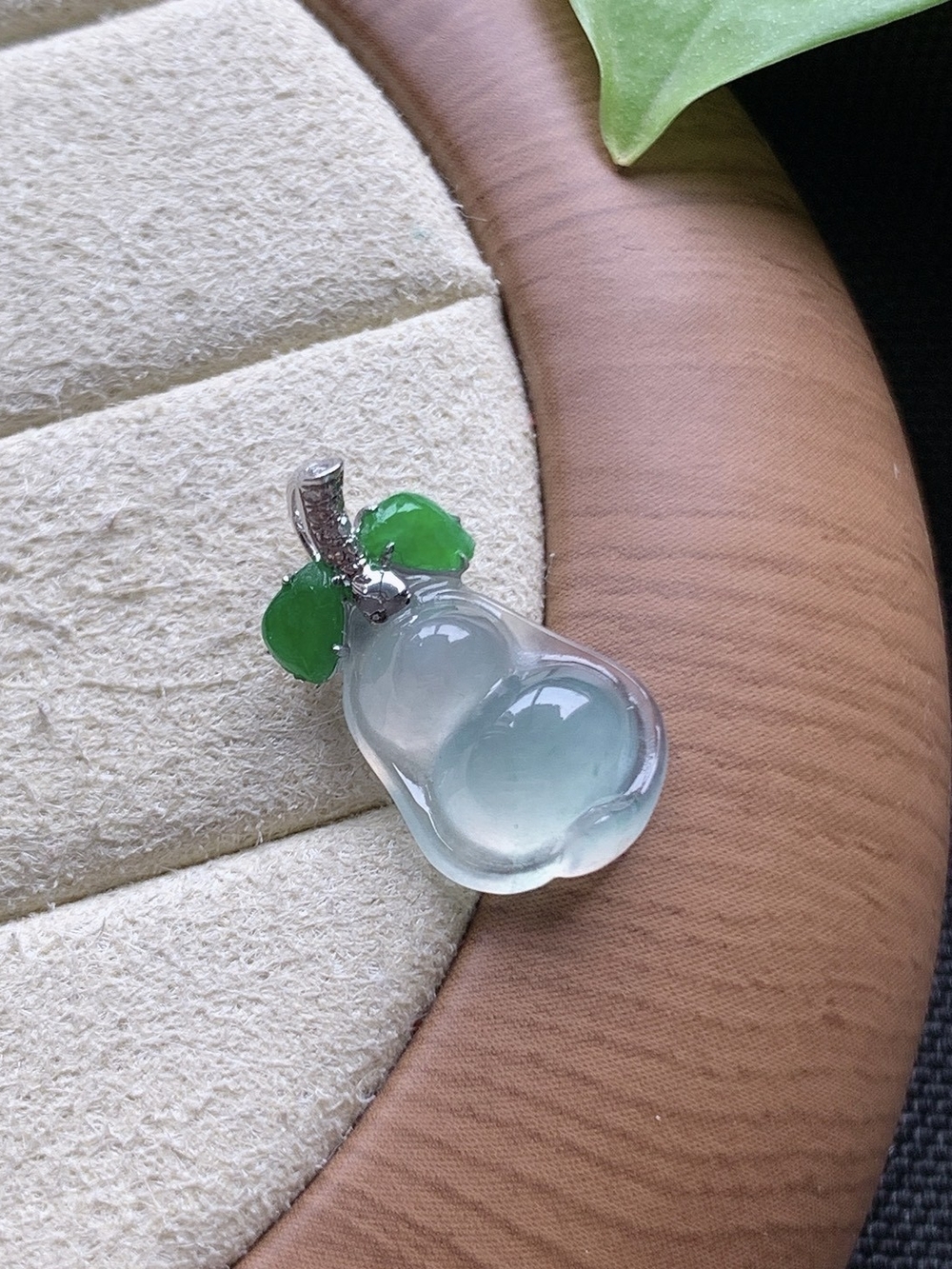 18k Gold Bail,Icy Jade Mini Gourd Pendant Necklace Tpye A Certified Untreated